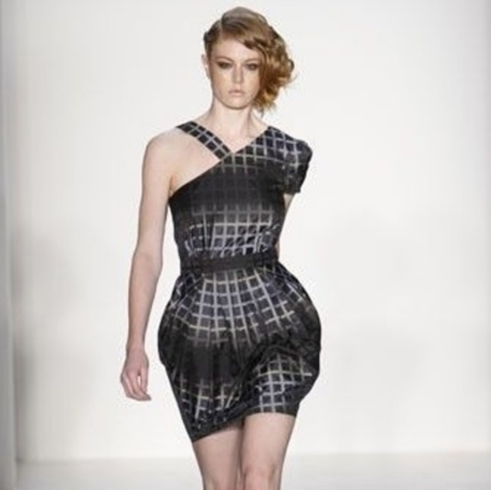 Walter Baker Plaid Ombre One Shoulder Dress